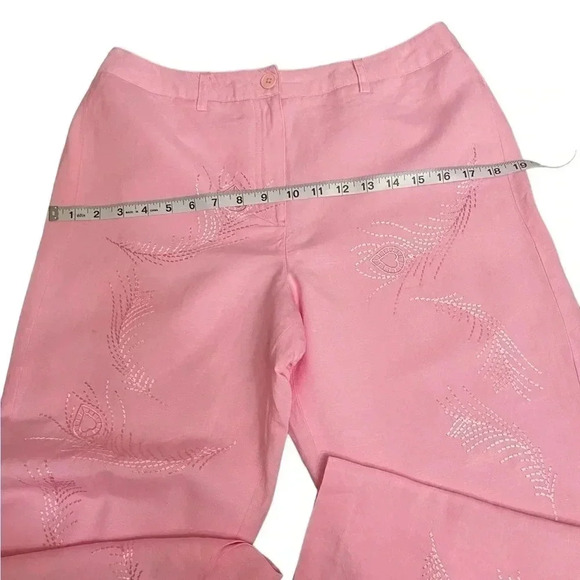 Larry Levine Linen Blend Pink Embroidered Wide Leg Cropped Pants Womens size 8 - Picture 10 of 14